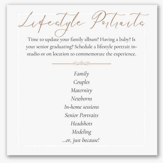 Family Photographer in Ohio Menu of Options