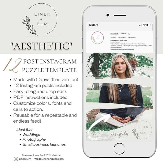 Instagram Puzzle Grid 12-Post Canva Template AESTHETIC