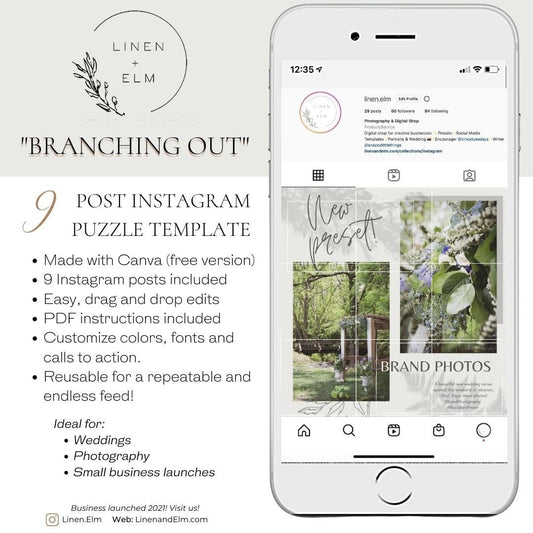 Instagram Puzzle Grid 9-Post Canva Template BRANCHING OUT